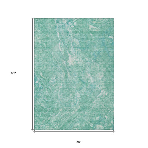 3' X 5' Teal Blue Aqua And Green Abstract Washable Indoor Outdoor Area Rug