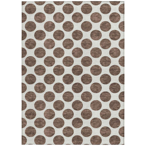 3' X 5' Brown And Ivory Polka Dot Washable Indoor Outdoor Area Rug