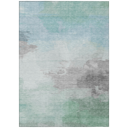 5' X 8' Blue And Mint Green Abstract Washable Indoor Outdoor Area Rug