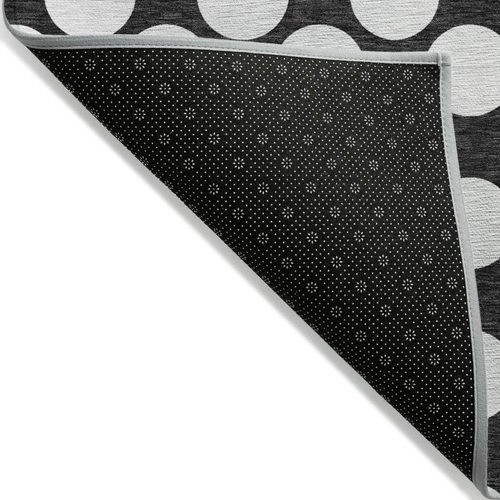 3' X 5' Black And Ivory Polka Dot Washable Indoor Outdoor Area Rug