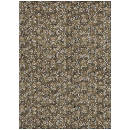 5' X 8' Brown And Ivory Floral Washable Indoor Outdoor Area Rug