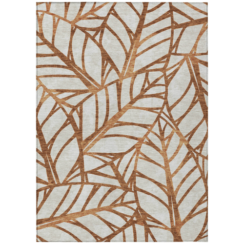 3' X 5' Orange Beige And Copper Floral Washable Indoor Outdoor Area Rug