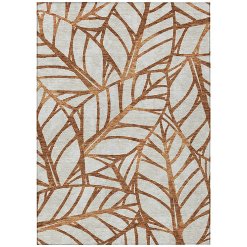 3' X 5' Orange Beige And Copper Floral Washable Indoor Outdoor Area Rug