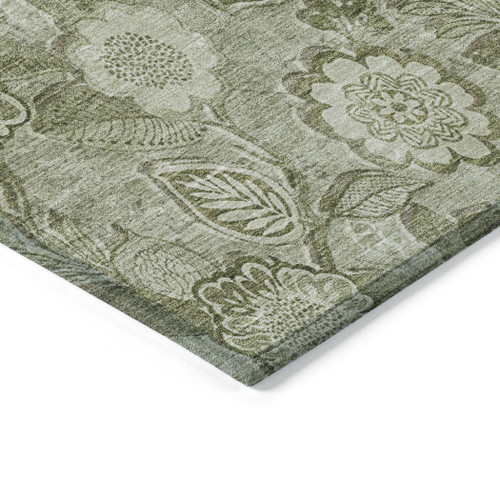 Green Floral Washable Indoor Outdoor Area Rug