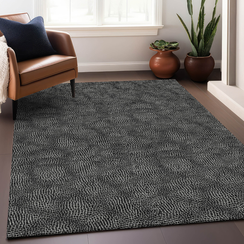 5' X 8' Black And Ivory Geometric Washable Indoor Outdoor Area Rug