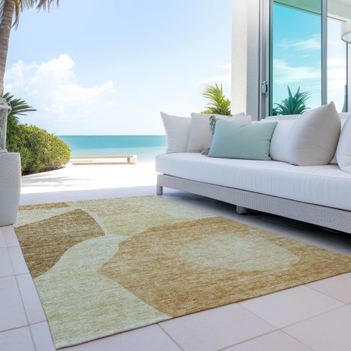 3' X 5' Beige Copper And Brown Abstract Washable Indoor Outdoor Area Rug