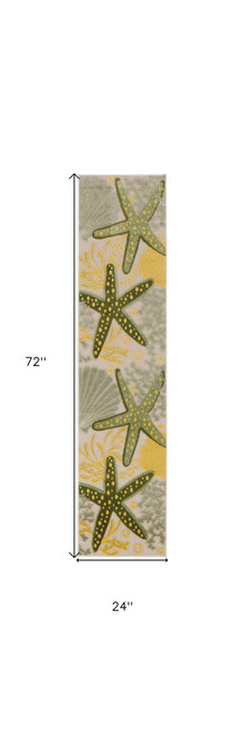6' Green And Yellow Starfish Indoor Outdoor Runner Rug