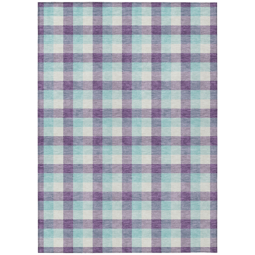 3' X 5' Purple Aqua And Beige Plaid Washable Indoor Outdoor Area Rug