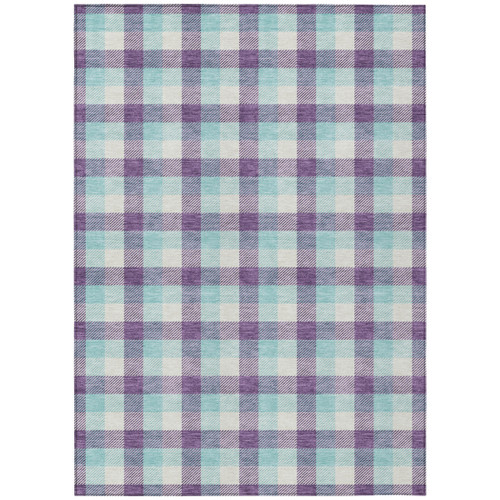 3' X 5' Purple Aqua And Beige Plaid Washable Indoor Outdoor Area Rug