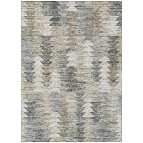 5' X 8' Taupe Beige And Tan Geometric Washable Indoor Outdoor Area Rug
