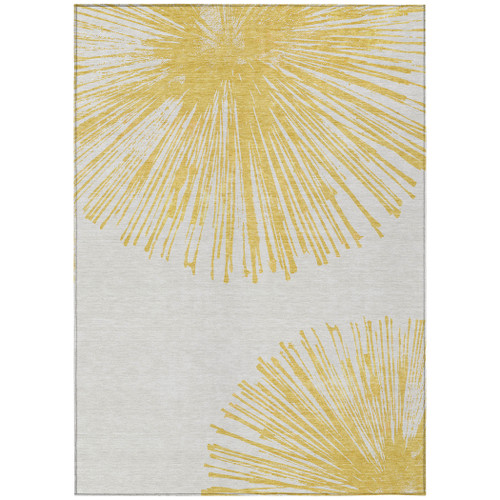 5' X 8' Gold And Ivory Abstract Washable Indoor Outdoor Area Rug