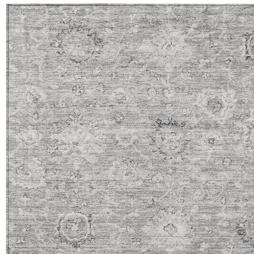 3' X 5' Gray And Silver Damask Washable Indoor Outdoor Area Rug