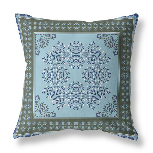 20"x20" Blue Green Blown Seam Broadcloth Floral Throw Pillow