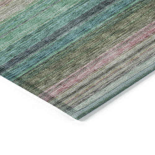 3' X 5' Sage Teal Blue And Tan Striped Washable Indoor Outdoor Area Rug