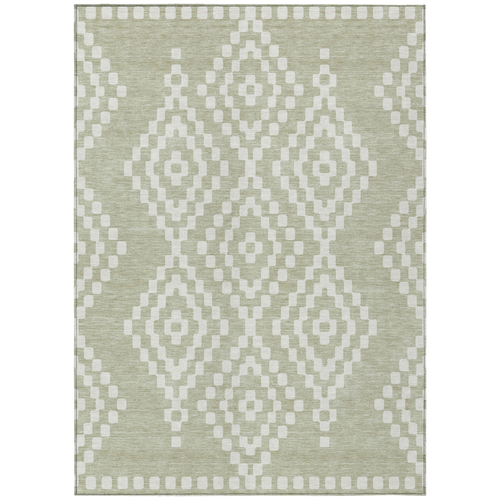 3' X 5' Artichoke Green And Ivory Geometric Washable Indoor Outdoor Area Rug