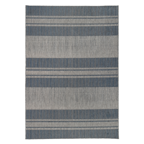 6' X 9' Blue and Gray Striped Stain Resistant Indoor Outdoor Area Rug