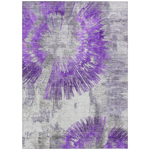 5' X 8' Purple Gray And Charcoal Abstract Washable Indoor Outdoor Area Rug