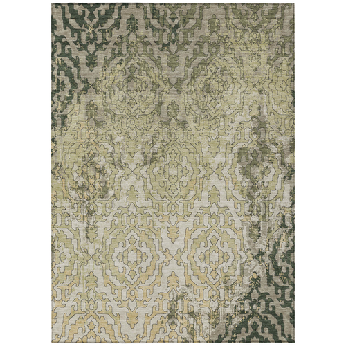 3' X 5' Artichoke Green And Beige Medallion Washable Indoor Outdoor Area Rug
