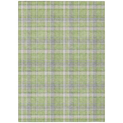 5' X 8' Green and Gray Plaid Washable Non Skid Indoor Outdoor Area Rug