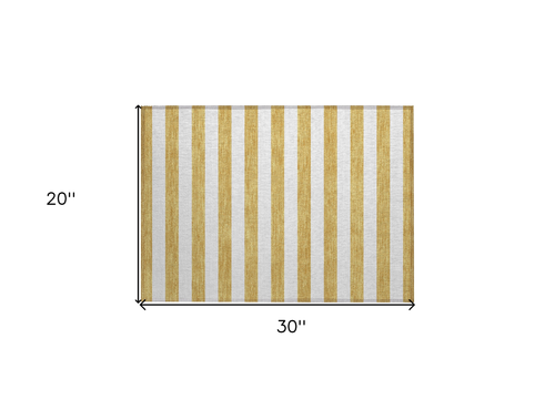 2' X 3' Gold Striped Washable Non Skid Indoor Outdoor Area Rug