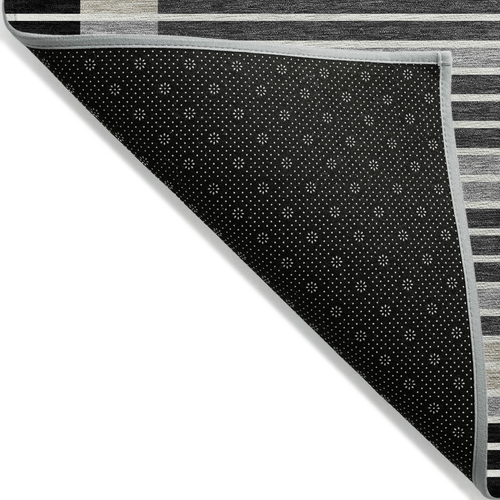 5' X 8' Black And Beige Striped Washable Indoor Outdoor Area Rug
