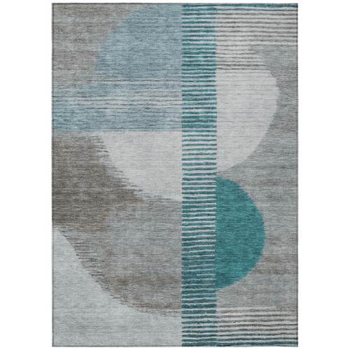 5' X 8' Teal Blue And Gray Geometric Washable Indoor Outdoor Area Rug - Teal Blue, Gray