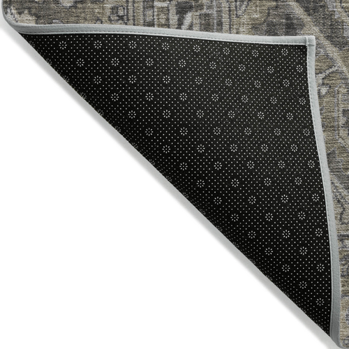 8' Taupe Oriental Washable Indoor Outdoor Runner Rug