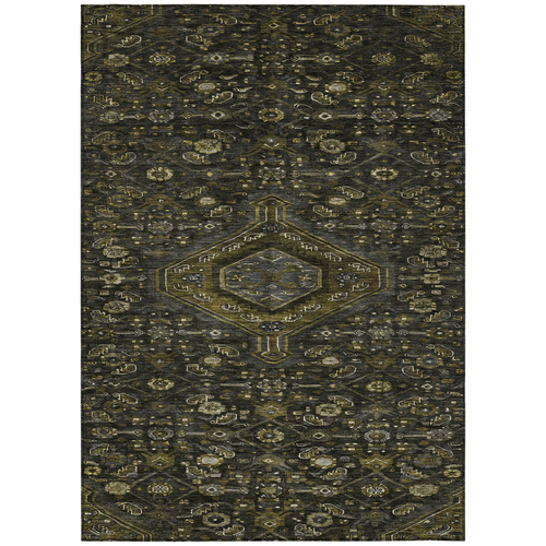 5' X 8' Charcoal Medallion Washable Indoor Outdoor Area Rug