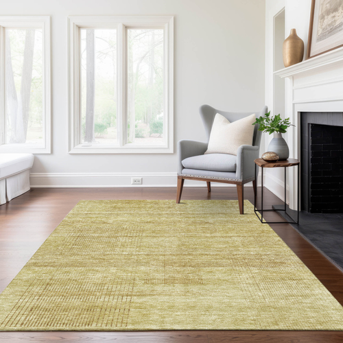 3' X 5' Gold Wheat And Beige Striped Washable Indoor Outdoor Area Rug