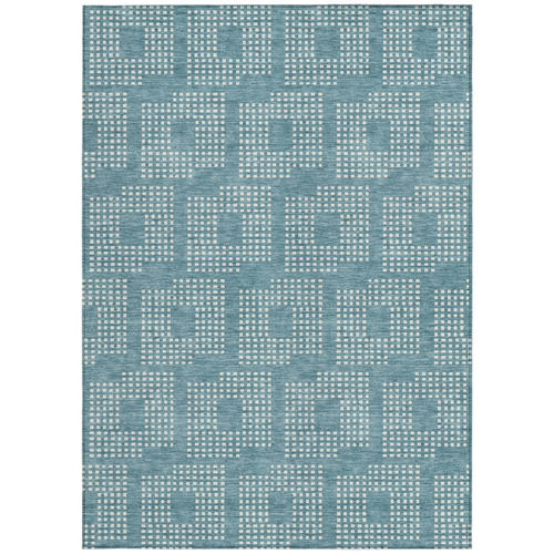 3' X 5' Teal Blue And Ivory Geometric Washable Indoor Outdoor Area Rug