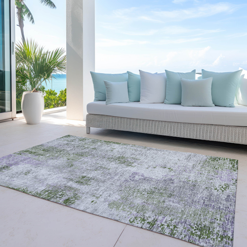 3' X 5' Olive Green And Gray Abstract Washable Indoor Outdoor Area Rug