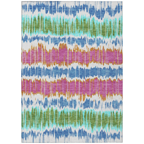 3' X 5' White Blue And Pink Striped Washable Indoor Outdoor Area Rug