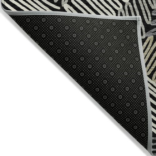 5' X 8' Black Gray And Ivory Floral Washable Indoor Outdoor Area Rug