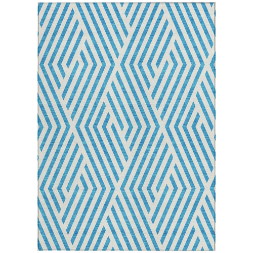 3' X 5' Teal and White Geometric Washable Non Skid Indoor Outdoor Area Rug