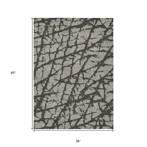 3' X 5' Gray and Black Abstract Washable Non Skid Indoor Outdoor Area Rug
