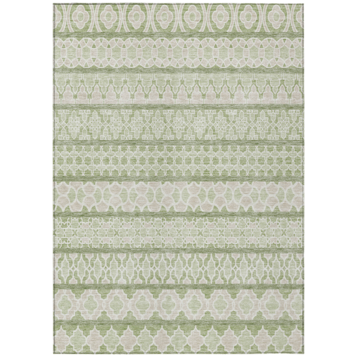 5' X 8' Artichoke Green And Ivory Quatrefoil Washable Indoor Outdoor Area Rug