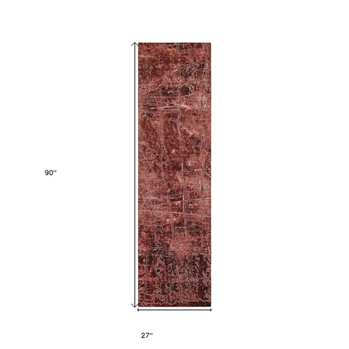 8' Runner Merlot Abstract Washable Non Skid Indoor Outdoor Runner Rug