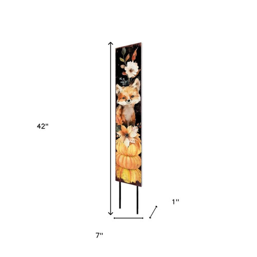 42" Black Tan And Orange Floral Bouquet Solid Wood Fox Garden Stake