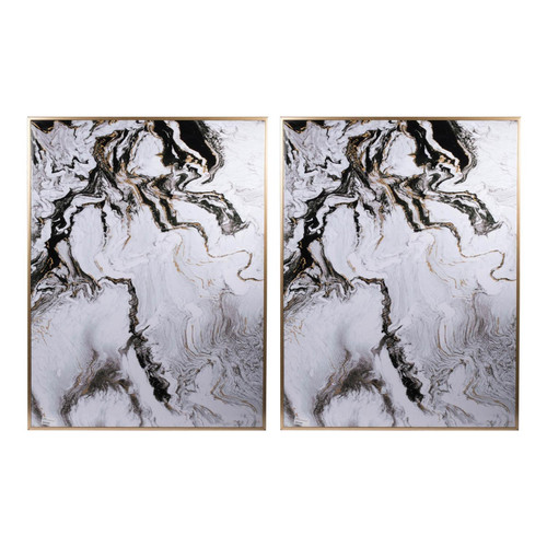 Homeroots Home Decor Set of 2 Ultra Modern White, Black, and Gold Marblized Wall Art