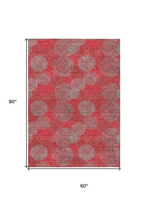 5' X 8' Red Gray And Silver Polka Dot Washable Indoor Outdoor Area Rug