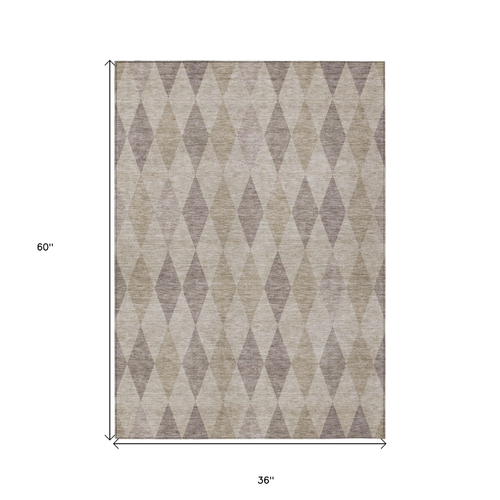 3' X 5' Beige Taupe and Brown Geometric Washable Non Skid Indoor Outdoor Area Rug