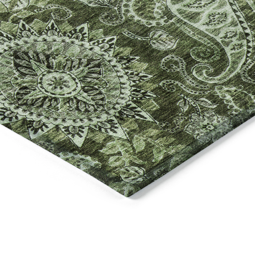 5' X 8' Olive Green Charcoal And Gray Floral Medallion Washable Indoor Outdoor Area Rug
