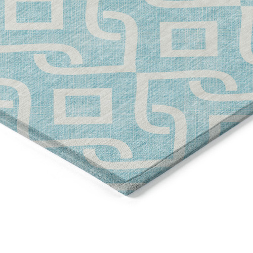 5' X 8' Aqua And Ivory Geometric Washable Indoor Outdoor Area Rug