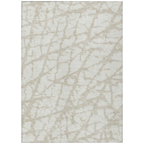 5' X 8' Ivory And Beige Abstract Washable Indoor Outdoor Area Rug