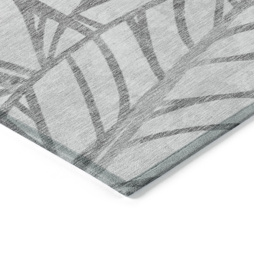 3' X 5' Gray And Silver Floral Washable Indoor Outdoor Area Rug