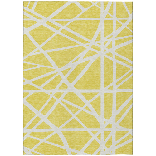 5' X 8' Yellow And Linen Geometric Washable Indoor Outdoor Area Rug