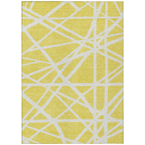 5' X 8' Yellow And Linen Geometric Washable Indoor Outdoor Area Rug