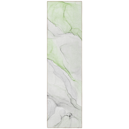 2' X 8' Green Abstract Washable Indoor Outdoor Runner Rug
