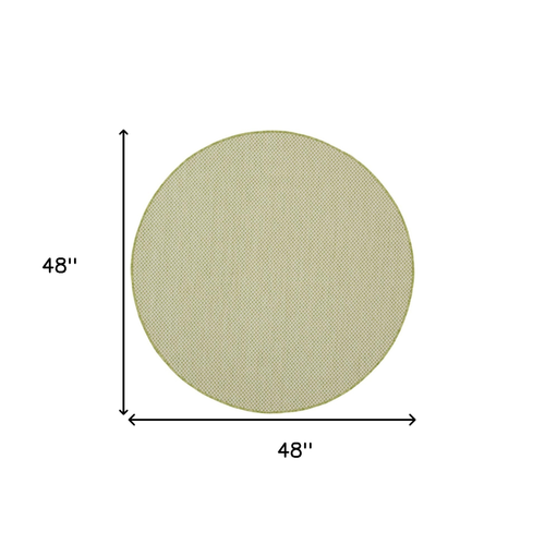 4' Ivory And Green Round Geometric Indoor Outdoor Area Rug