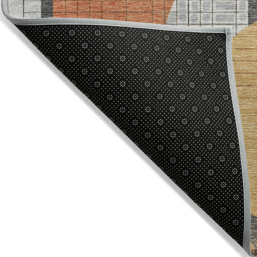 5' X 8' Gray Gold And Orange Geometric Washable Indoor Outdoor Area Rug